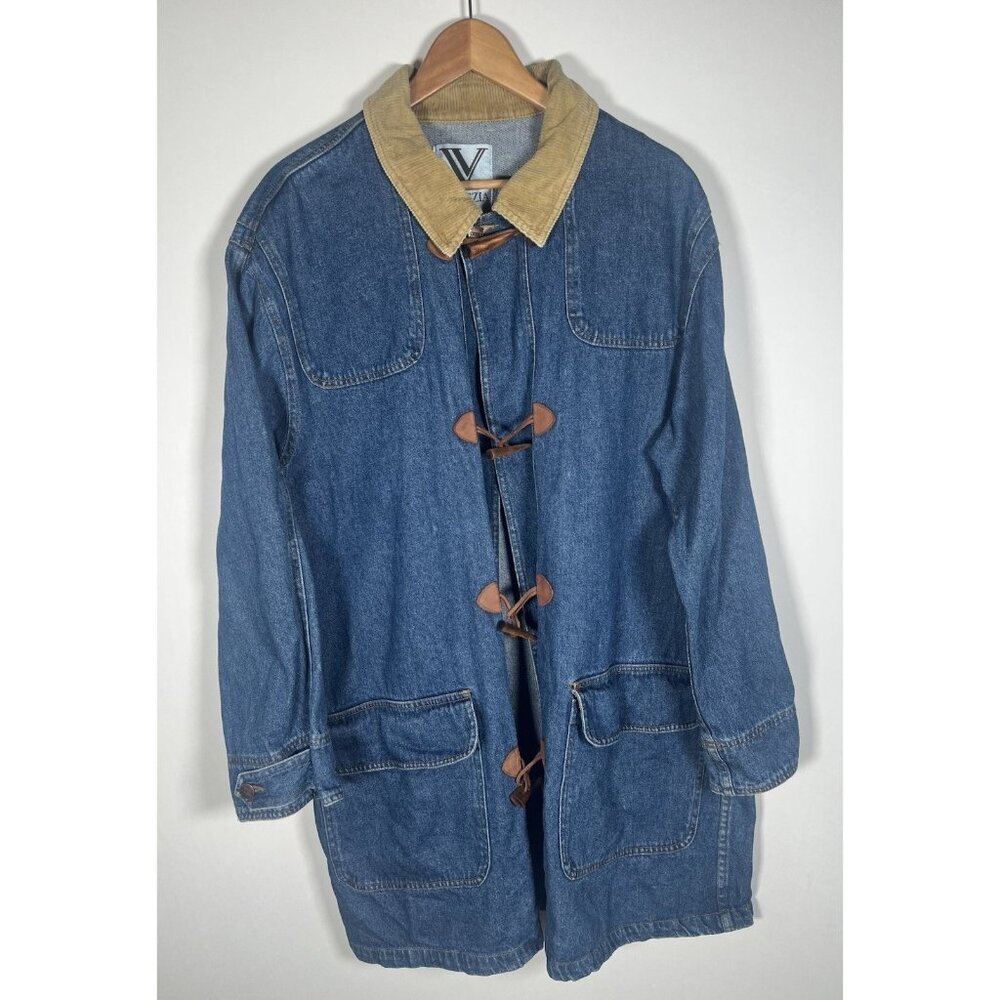 Vintage Blue Denim Jacket with Tan Collar